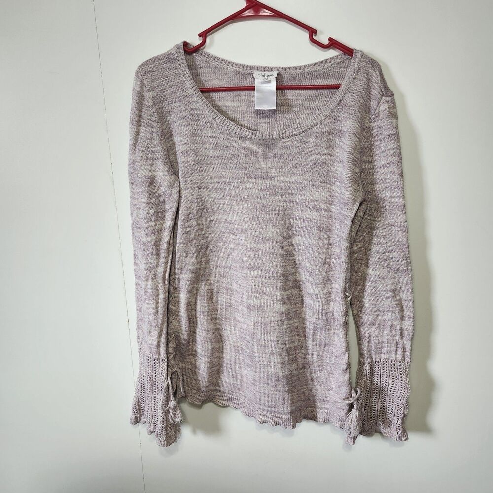 Tribal Pink Marled Knit Sweater Small Flutter Sleeve Lace Up Side Cotton Top